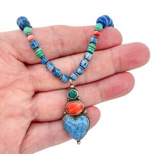 Southwest Nez Sterling Silver 925 Multi Gemstone Beaded Necklace 26.5"
